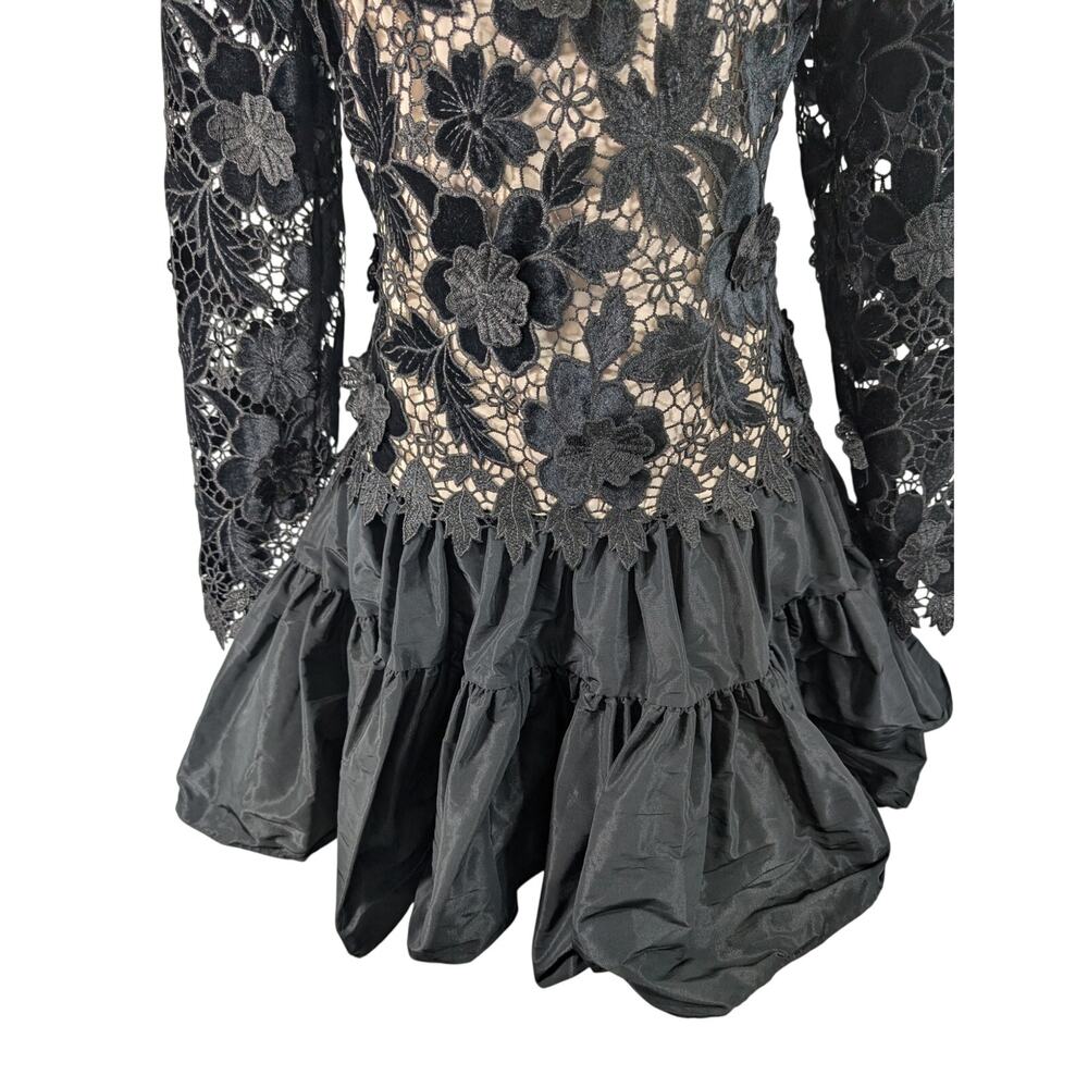 NWT@$269! ANTONIO MELANI/EMILY HERTZ! BLACK FLORAL LACE, RAW SATIN DRESS! SZ 6 - Picture 5 of 16